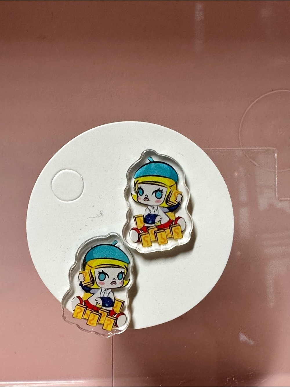 Cute Cartoon Girl Acrylic Earrings in Blue and Yellow